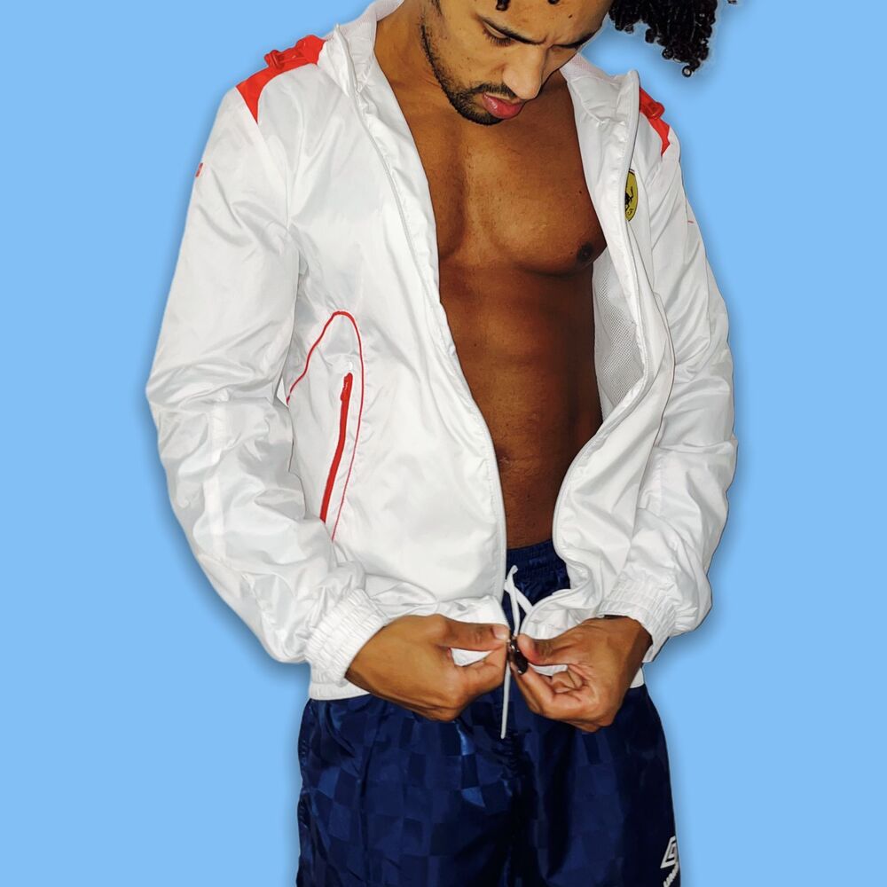PUMA Ferrari Vintage Super Rare Windbreaker Jacket White Red Nylon S